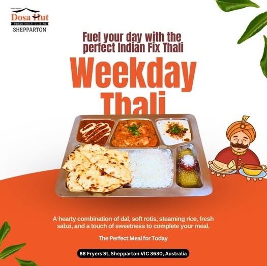 Weekday Thali at Dosa Hut Indian Restaurant Shepparton